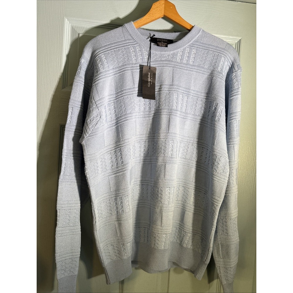 Giorgiolini Textured Wool Blend Patterned Sweater Men's XL NWT Lt. Blue.